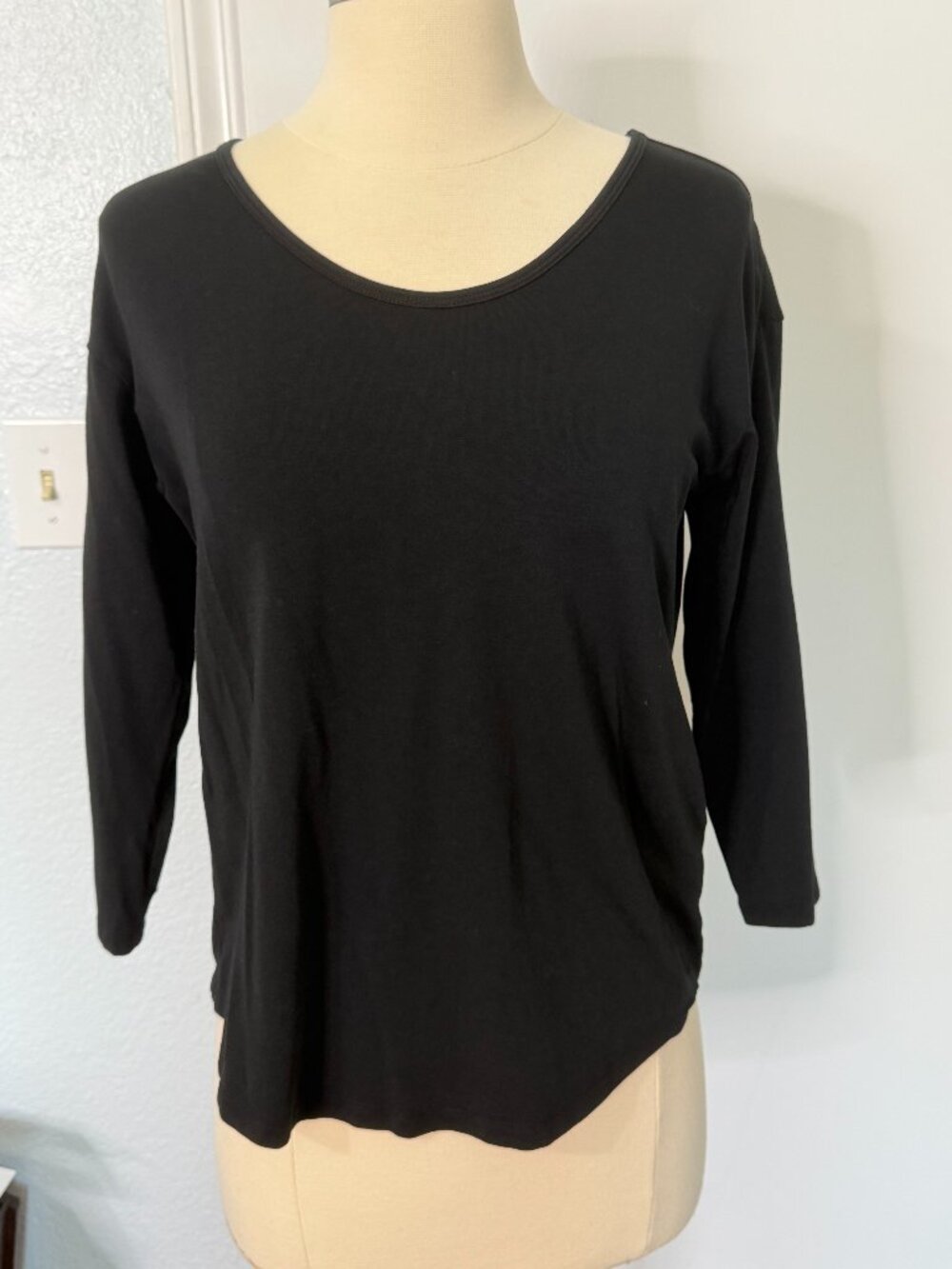Lands’ End Black Supima Cotton Modal 3/4 Sleeve Top Size XS Petite 2-4